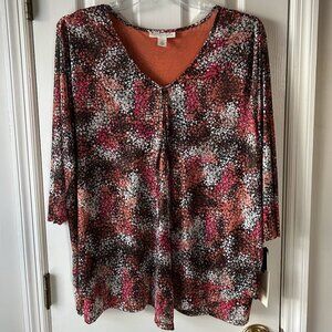 NWT Emaline 2X Limon Top Blouse Orange Brown  V-Neck Lined Tie Option at Necklin